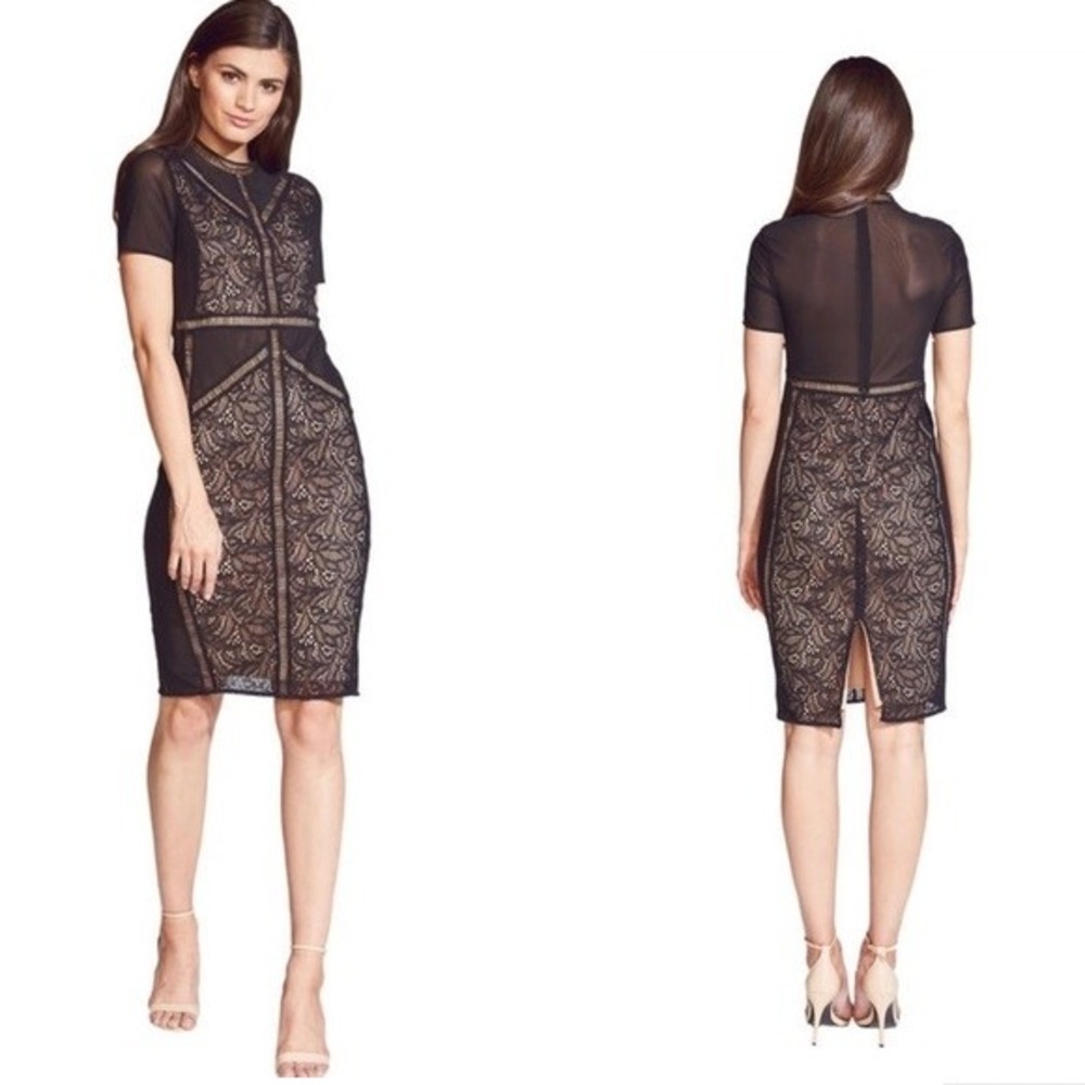 NWT Bardot Elsie Lace Dress Size 10 or L Black Short Sleeve Mesh Cocktail Party